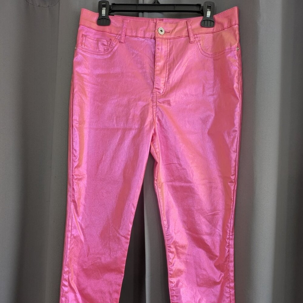NWOT Elite Jeans Skinny Hi-Rise Metallic Shimmer Pink Stretch Ankle Jeans XL